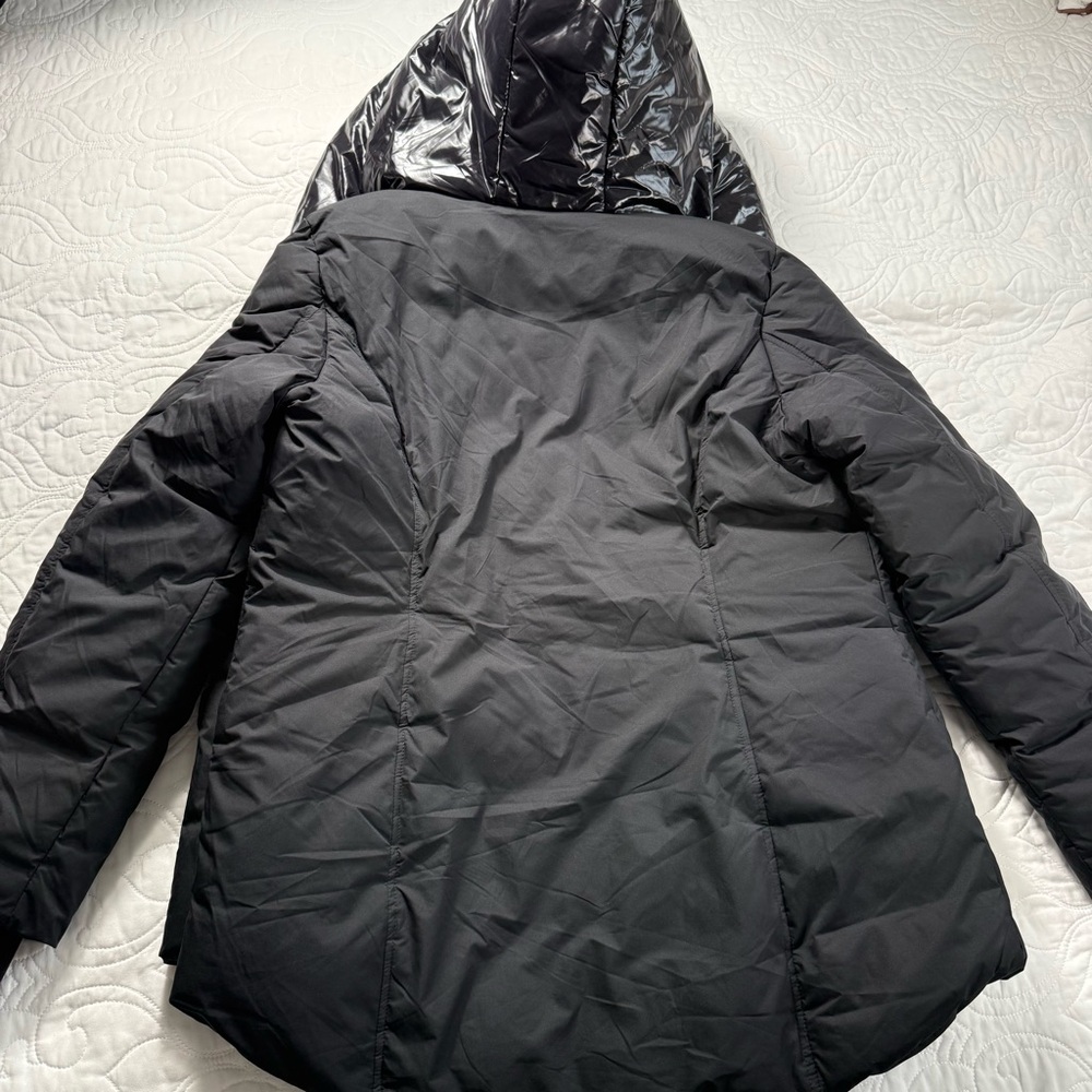 Bernardo Short Puffer Hooded Black Full Zipper & Snap Jacket Women's Large NWT - Picture 3 of 15